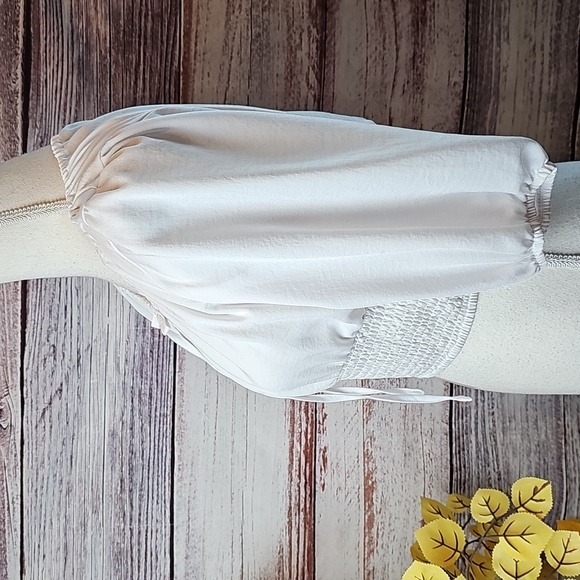 NEW COTTON ON WHITE 3/4 SLEEVE PULLOVER ELASTIC WAIST CROP TOP - Picture 6 of 12